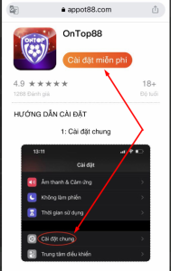 Hướng dẫn tải app Ontop88 IOS